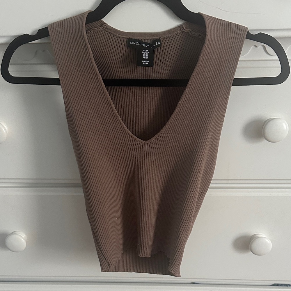 Sincerely Jules Tan Ribbed V-Neck Tank